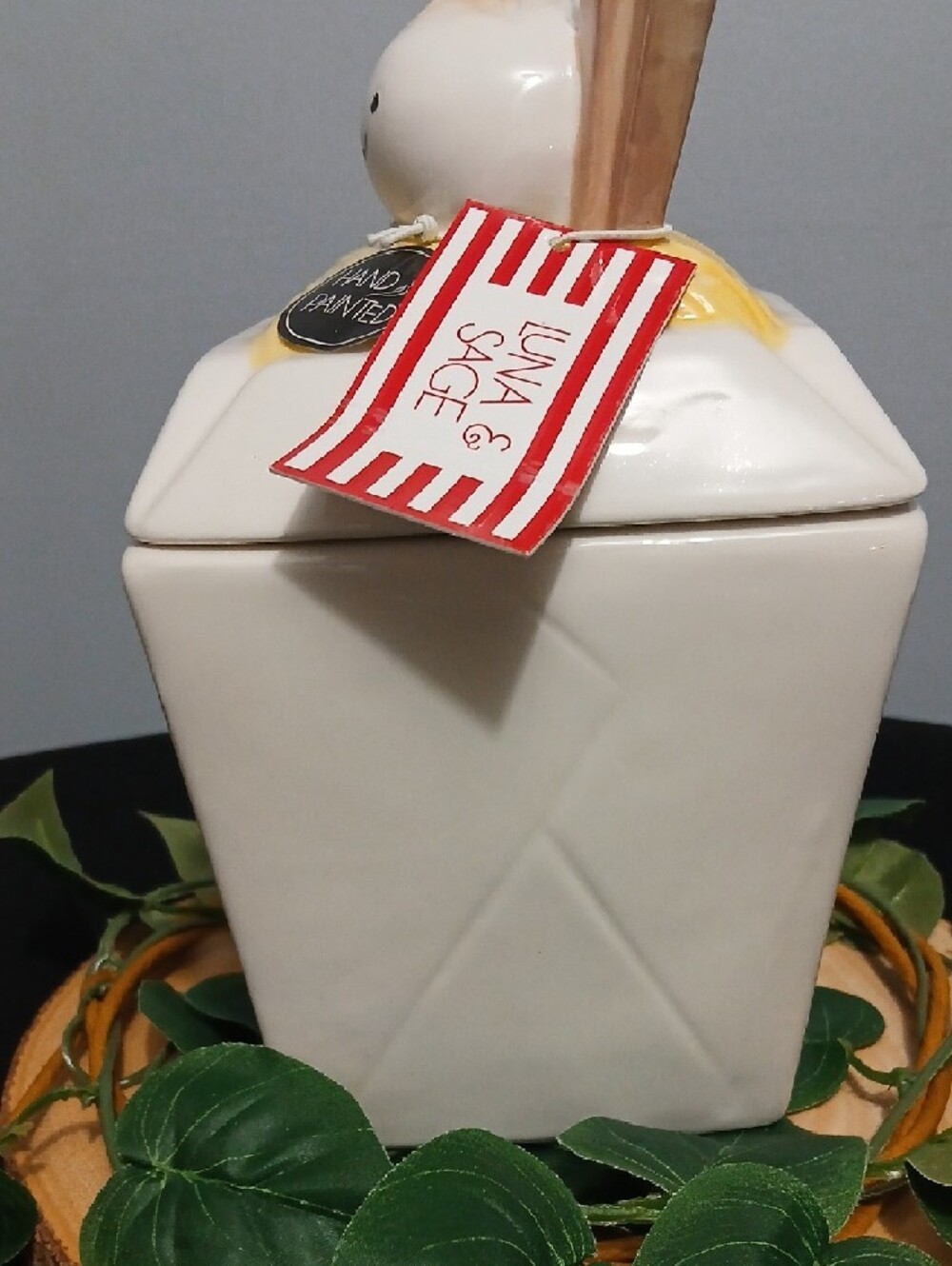 New! Ceramic Dumpling Canister with Red Pagoda and Yellow Lid Accent NWT - Picture 6 of 12